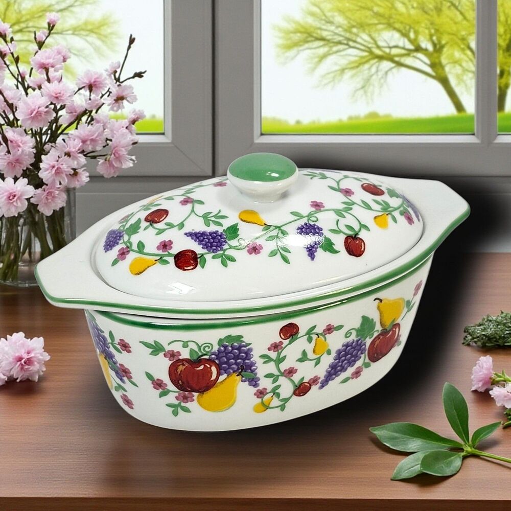 Cottagecore Cook Street Butter Boat 3-Piece Fruit Floral Covered Dish Vintage